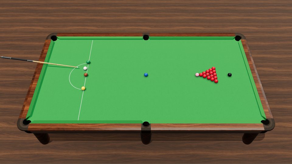 Snooker table, racked